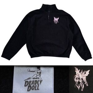 Deadly Doll Fleece Quarter Zip Sweatshirt Women’s Size Medium In Black